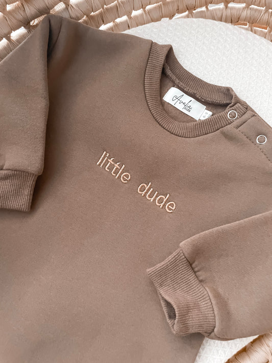 Little Dude Neutral Onesie - Chocolate