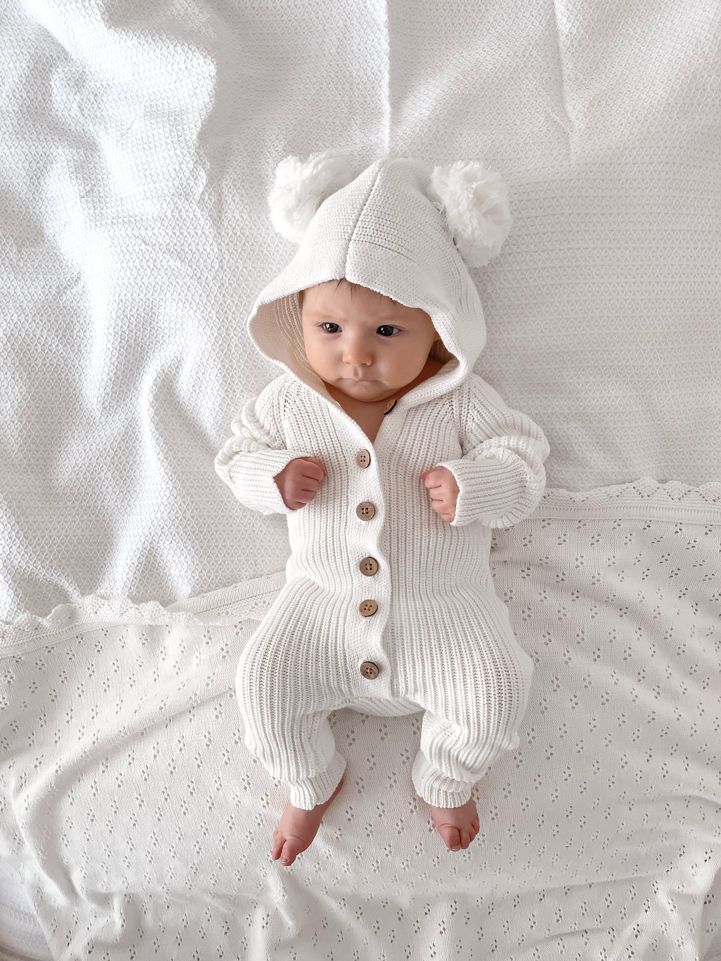 Little Ted Hooded Romper - Milk