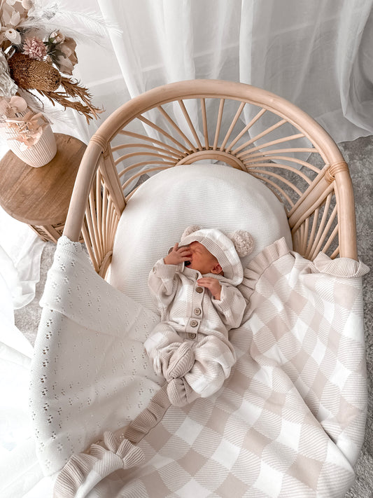 Little Ted Gingham Romper - Latte & Milk