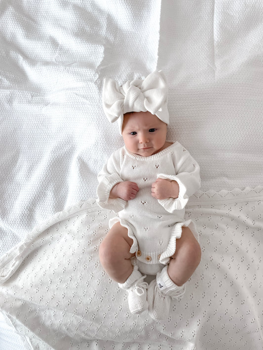 Dahlia Long Sleeve Pointelle Romper – Milk