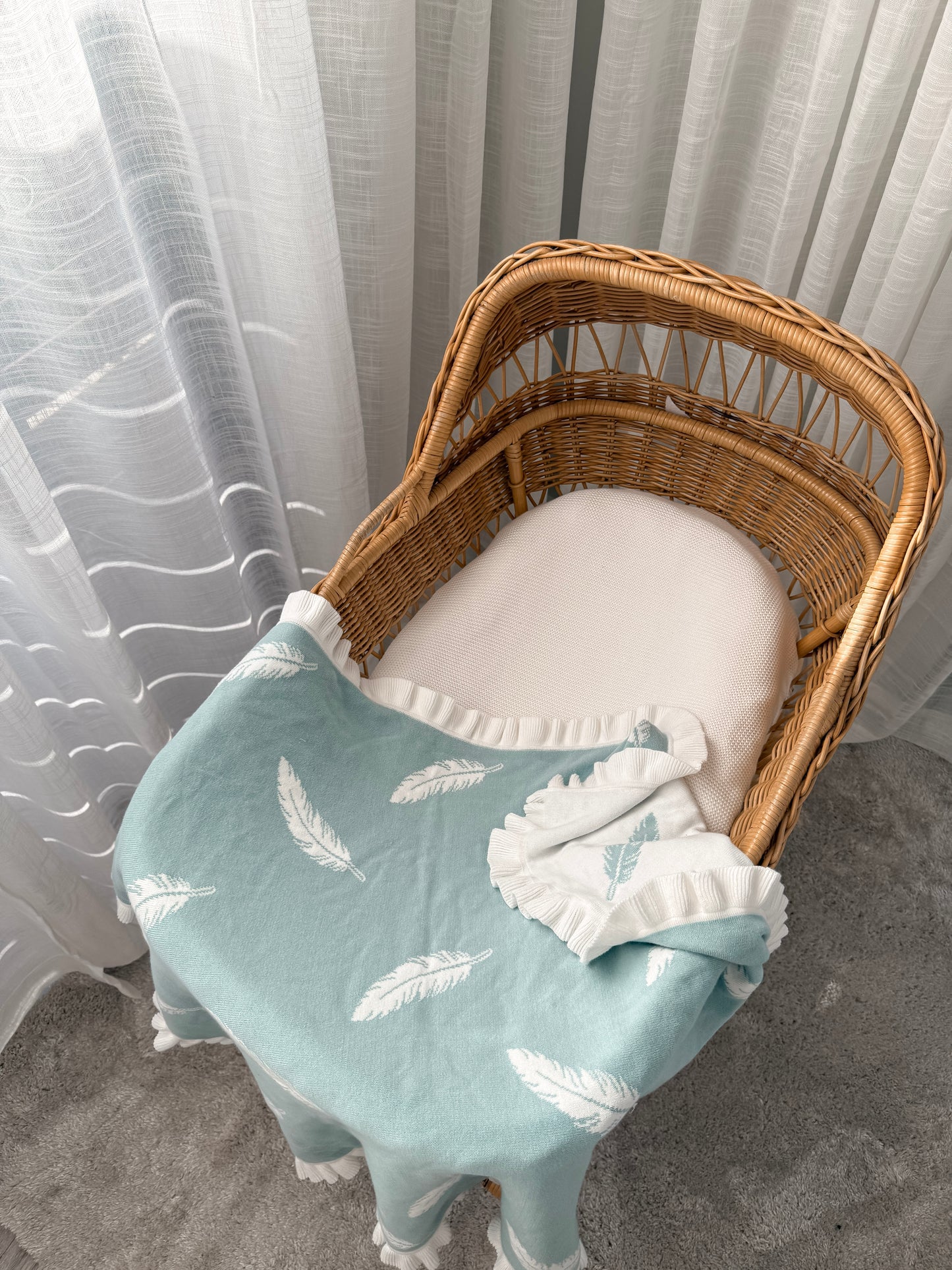 Little Feathers Reversible Blanket - Sea Mist & Milk