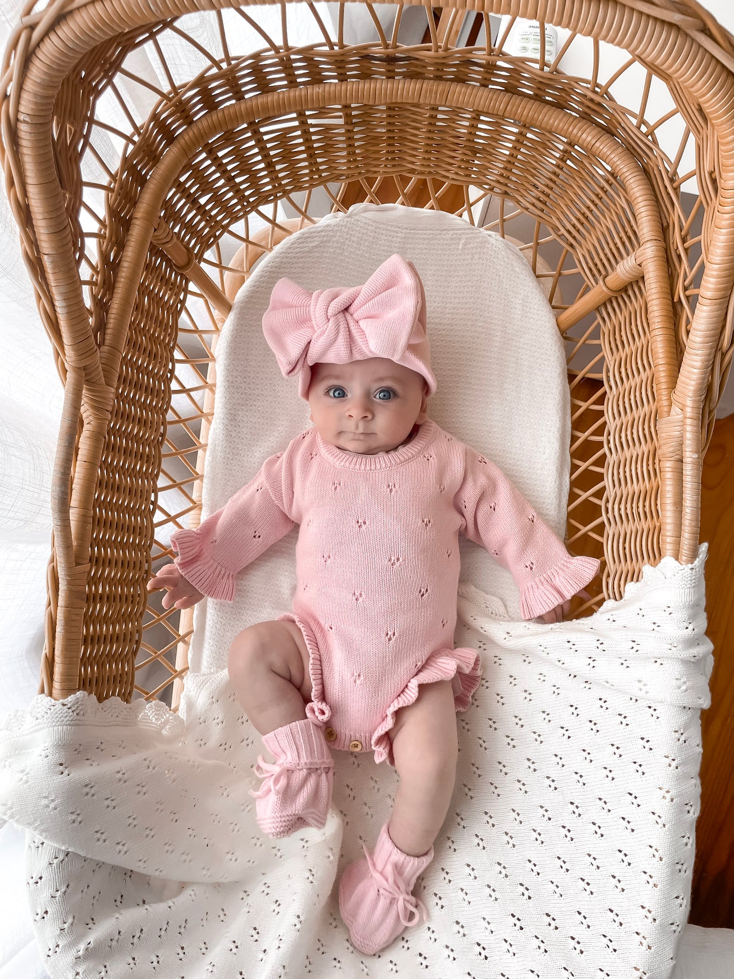 Dahlia Long Sleeve Pointelle Romper - Fairy Floss