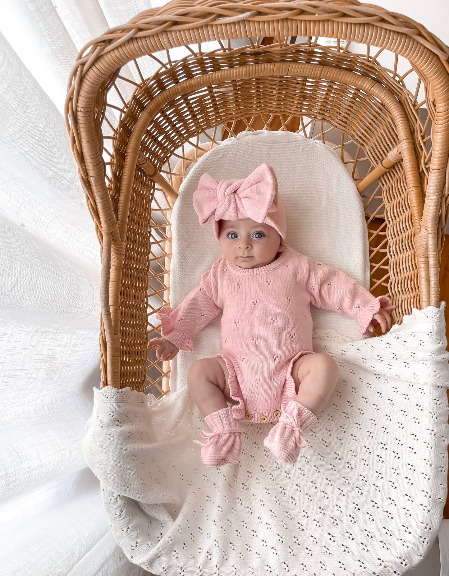 Dahlia Long Sleeve Pointelle Romper - Fairy Floss