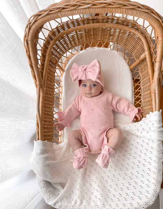 Dahlia Long Sleeve Pointelle Romper - Fairy Floss