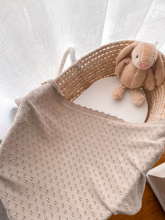 Pointelle Knitted Blanket - Fawn