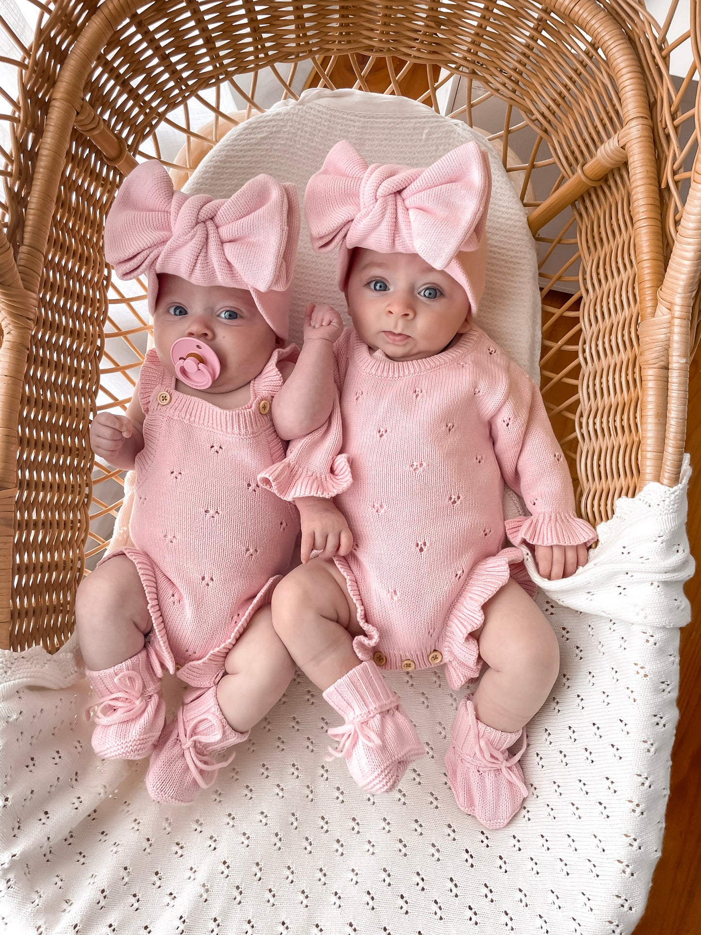 Dahlia Long Sleeve Pointelle Romper - Fairy Floss