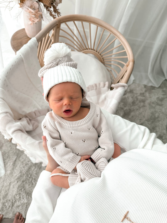 Pointelle Long Sleeve Romper - Latte