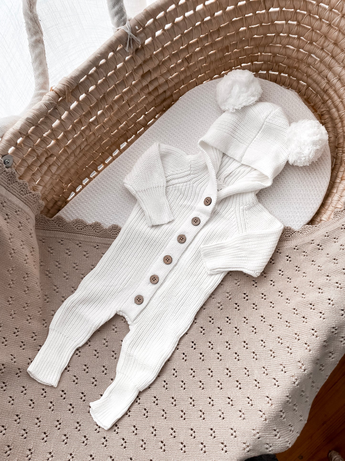 Pointelle Knitted Blanket - Fawn