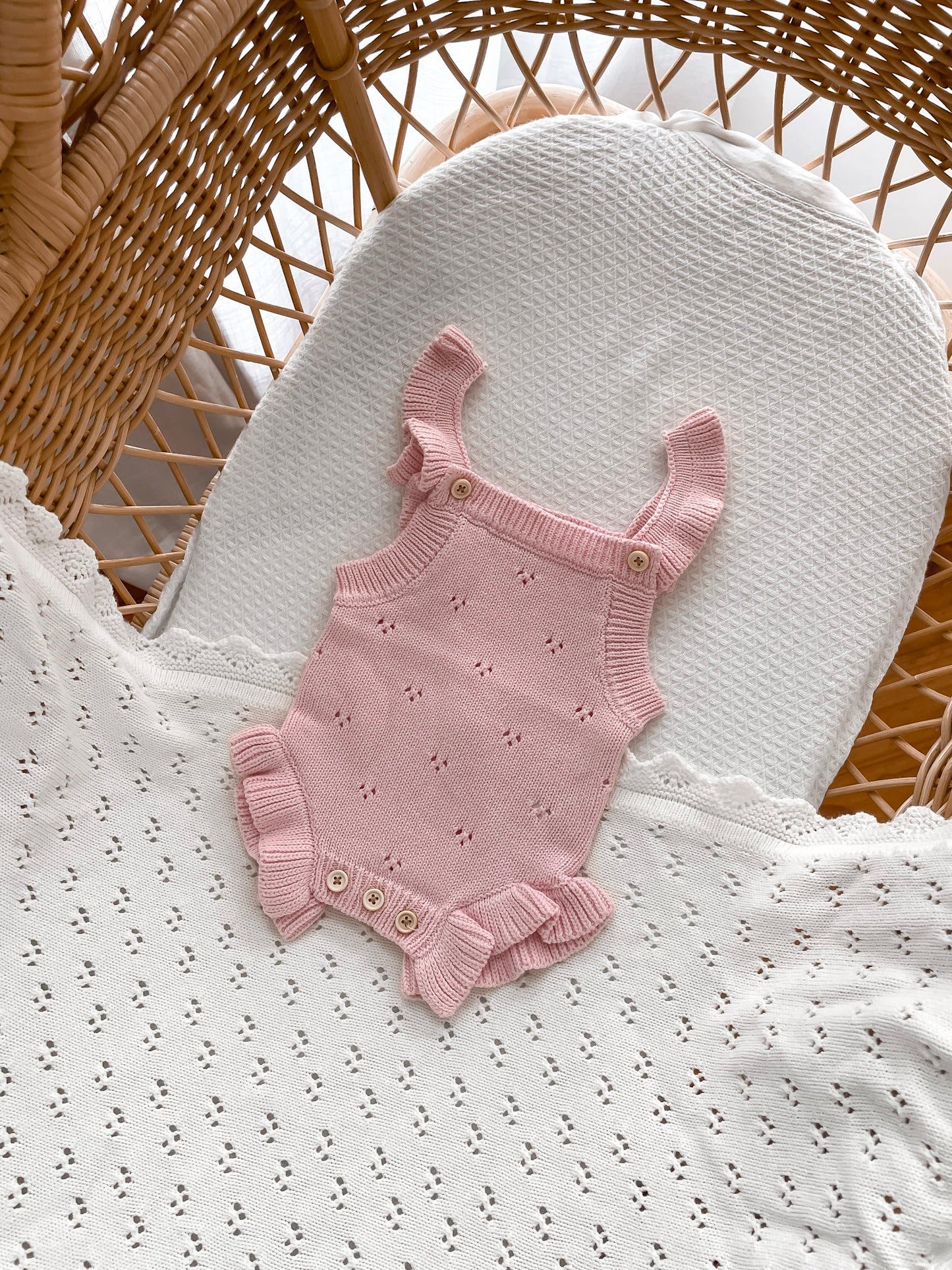 Dahlia Sleeveless Pointelle Romper - Fairy Floss