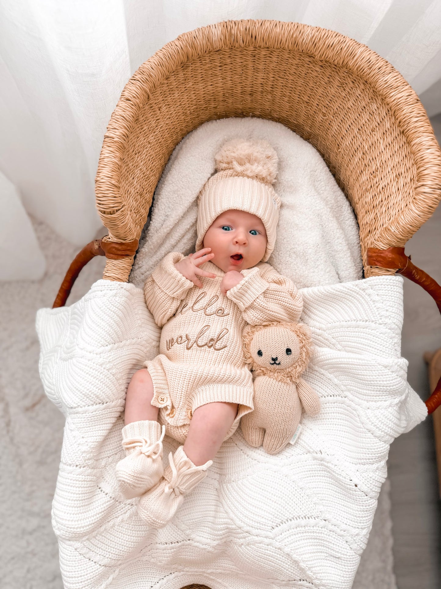 Hello World Newborn Romper - Honey