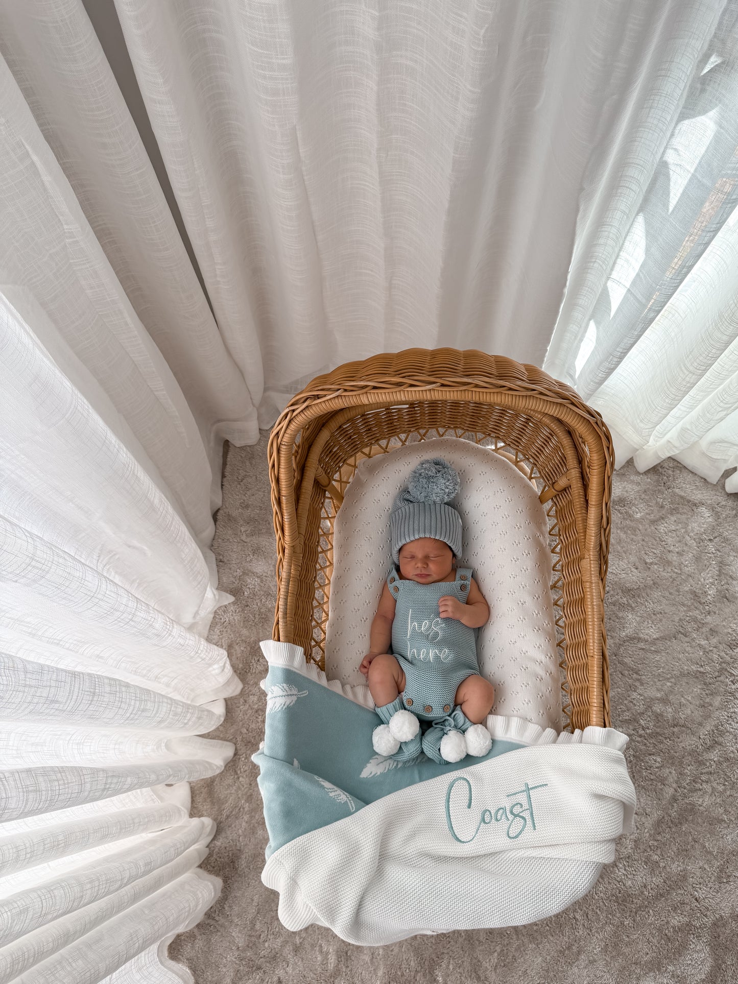 He's Here Sleeveless Romper - Sea Mist