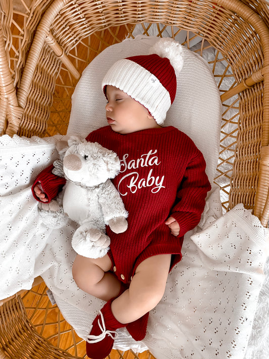 Santa Baby Long Sleeve Romper - Deep Rose