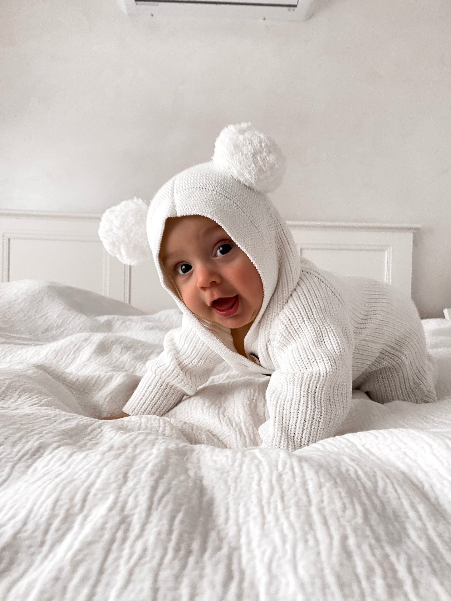 Little Ted Hooded Romper - Milk