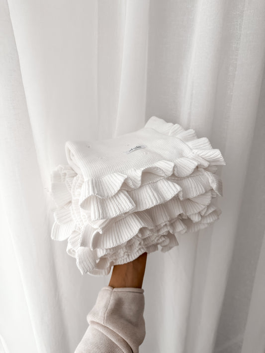 Heirloom Frilled Pointelle Blanket - Milk