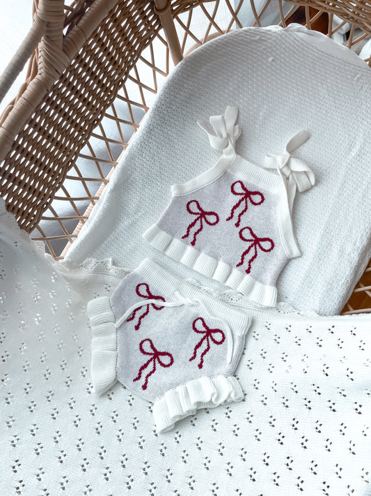 Little Bow Set - Milk & Deep Rose