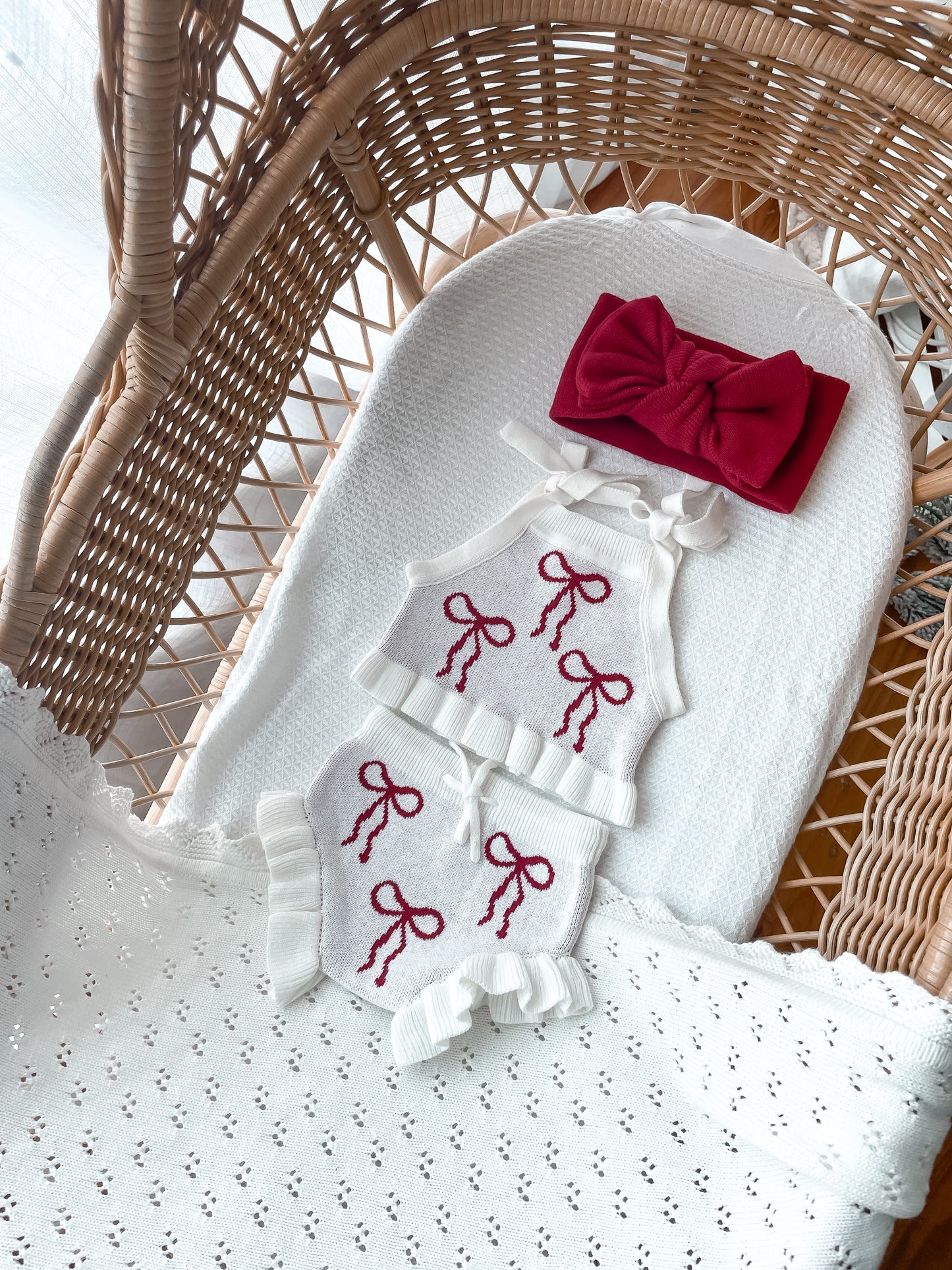 Little Bow Set - Milk & Deep Rose