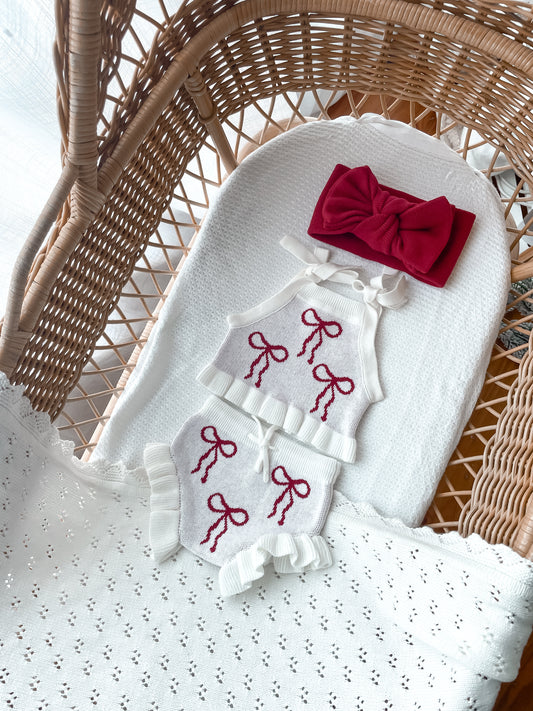 Little Bow Set - Milk & Deep Rose