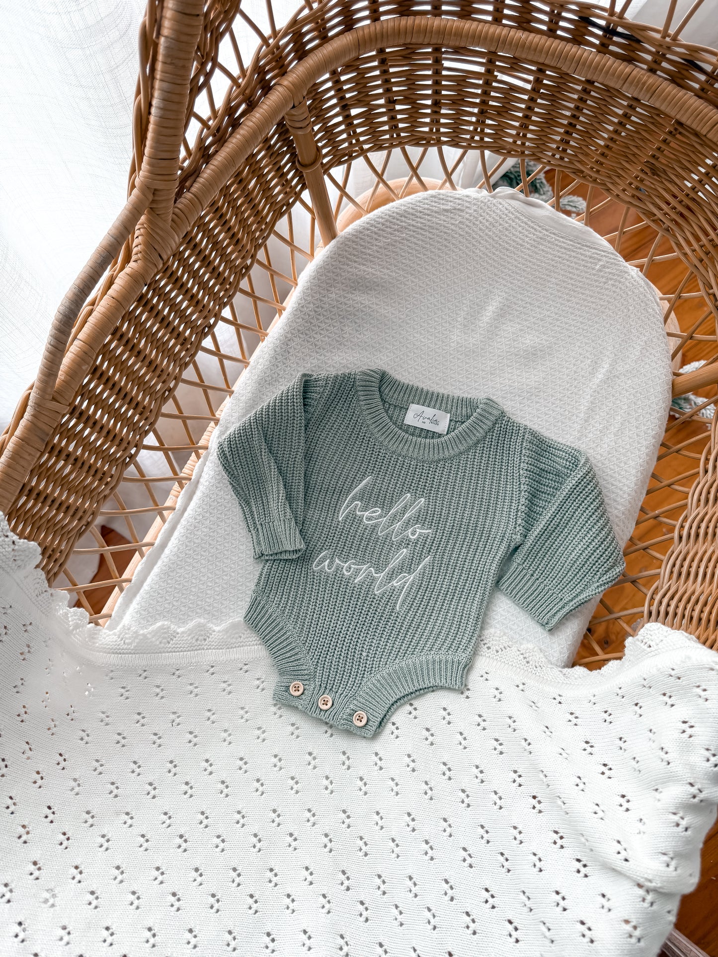 Hello World Newborn Romper - Eucalypt