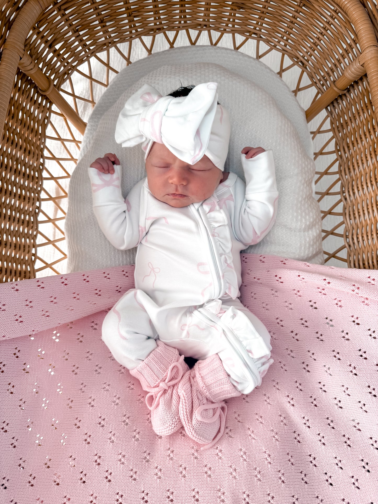 Little Bow Frilled Zippy Romper (White & Fairy Floss)