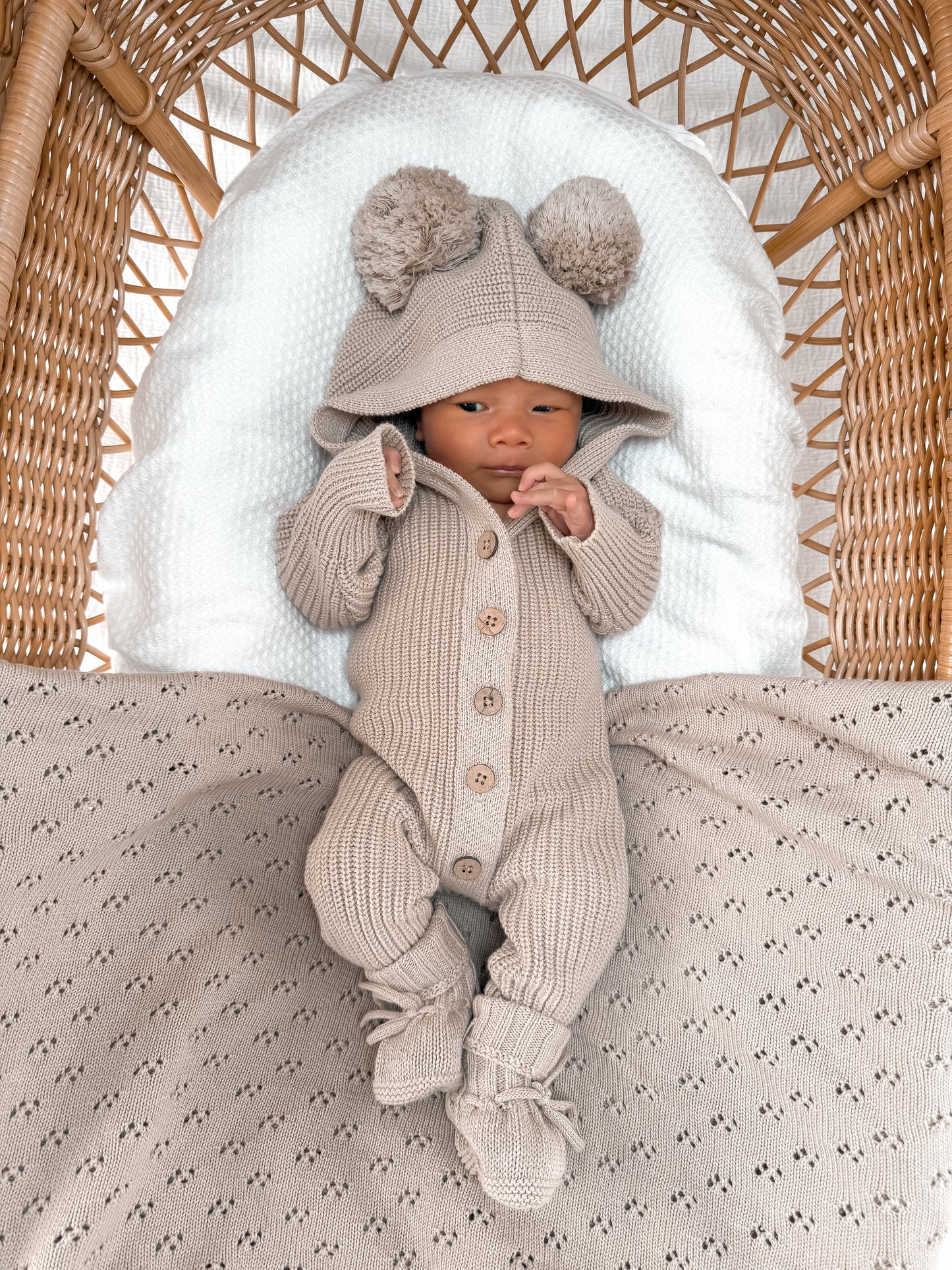 Little Ted Hooded Romper - Fawn