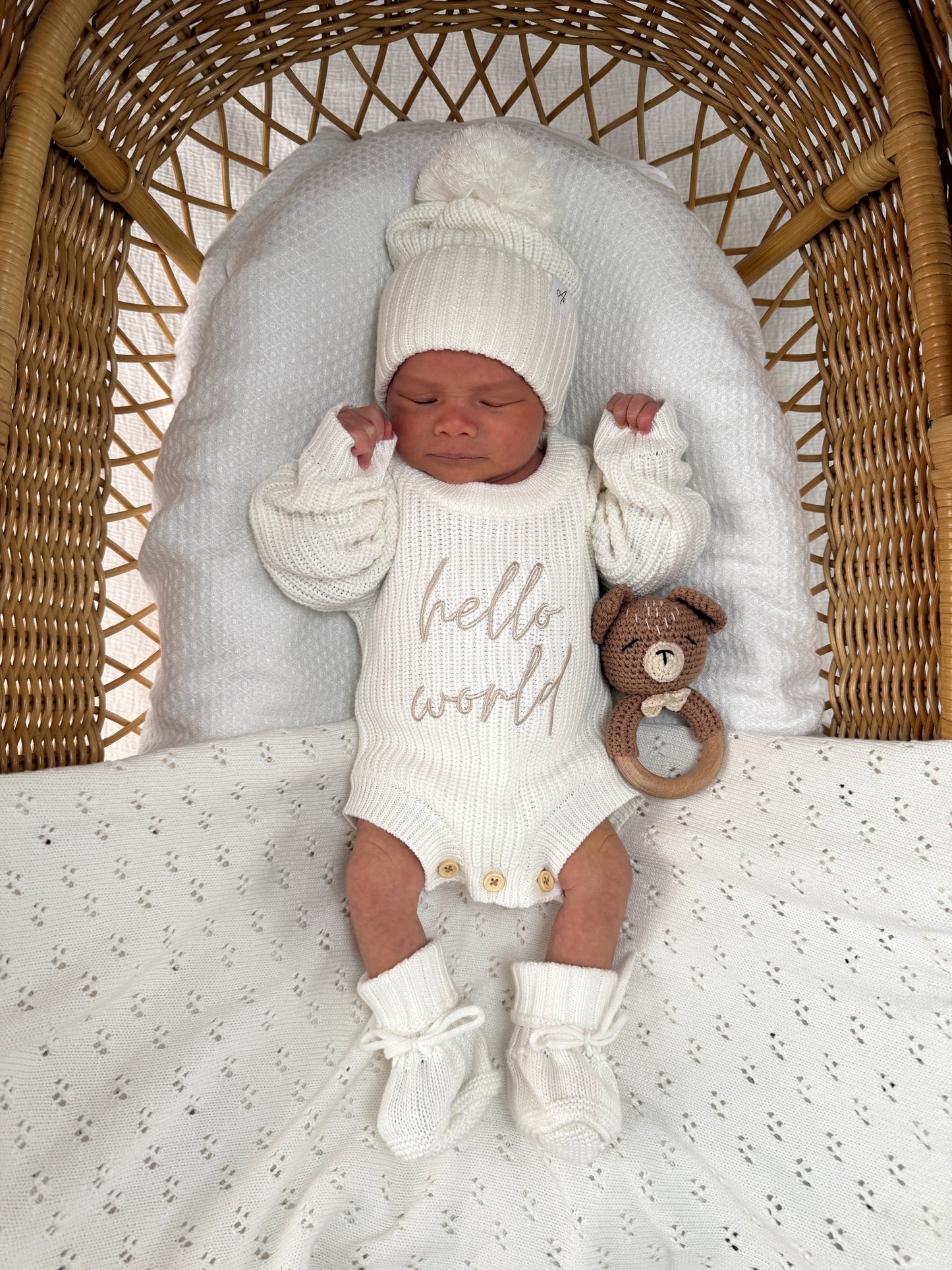Hello World Newborn Romper - Milk