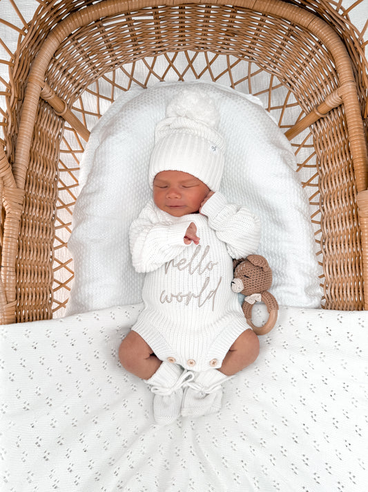 Hello World Newborn Romper - Milk