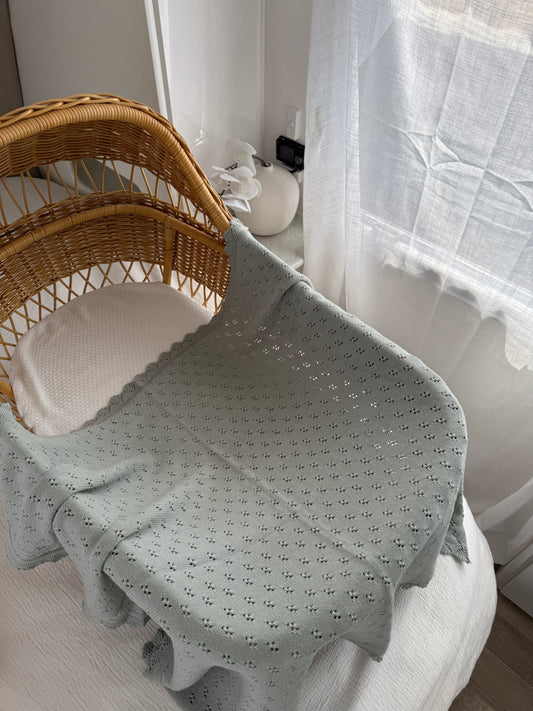 Pointelle Knitted Blanket - Eucalypt