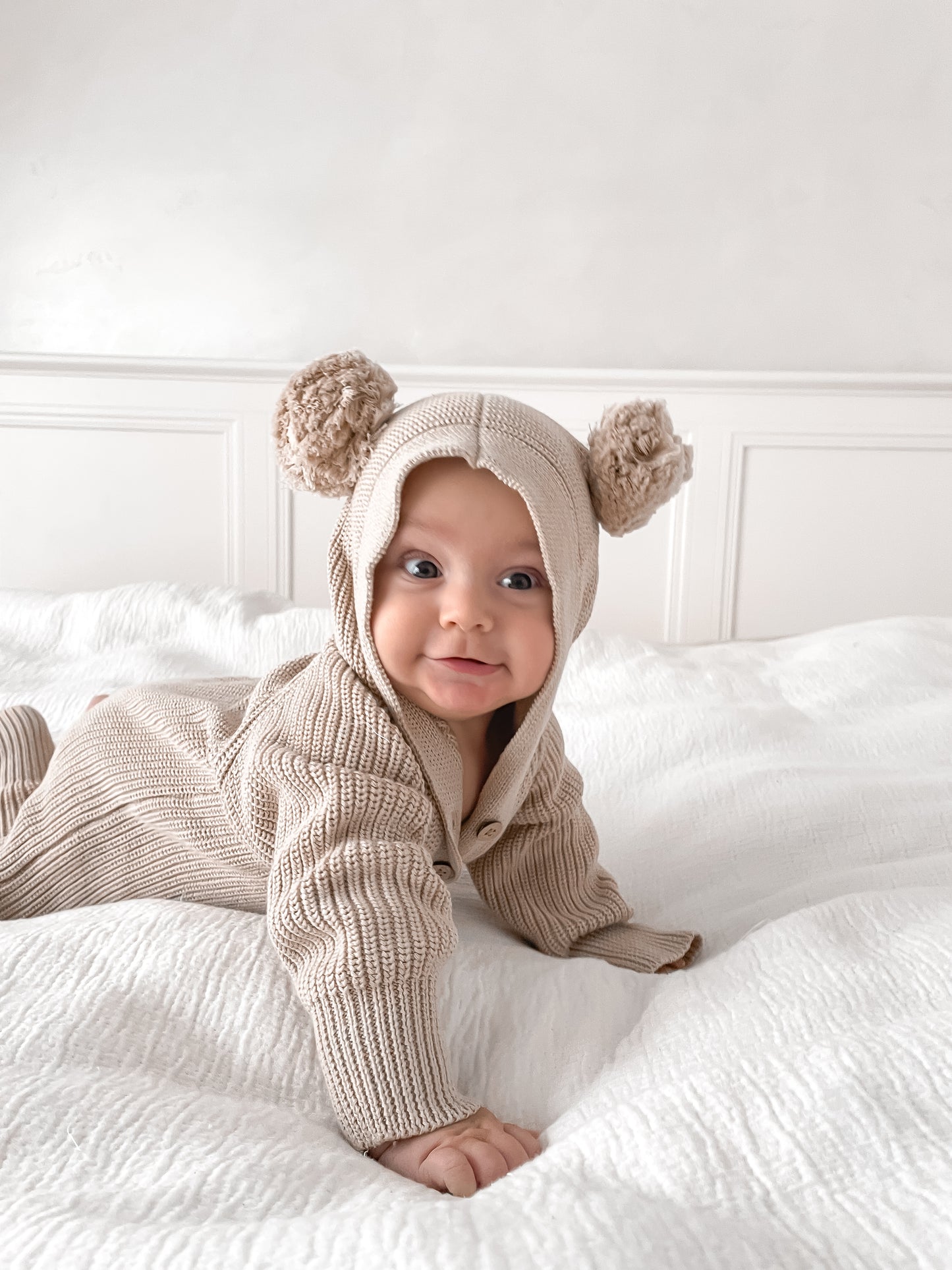 Little Ted Hooded Romper - Fawn