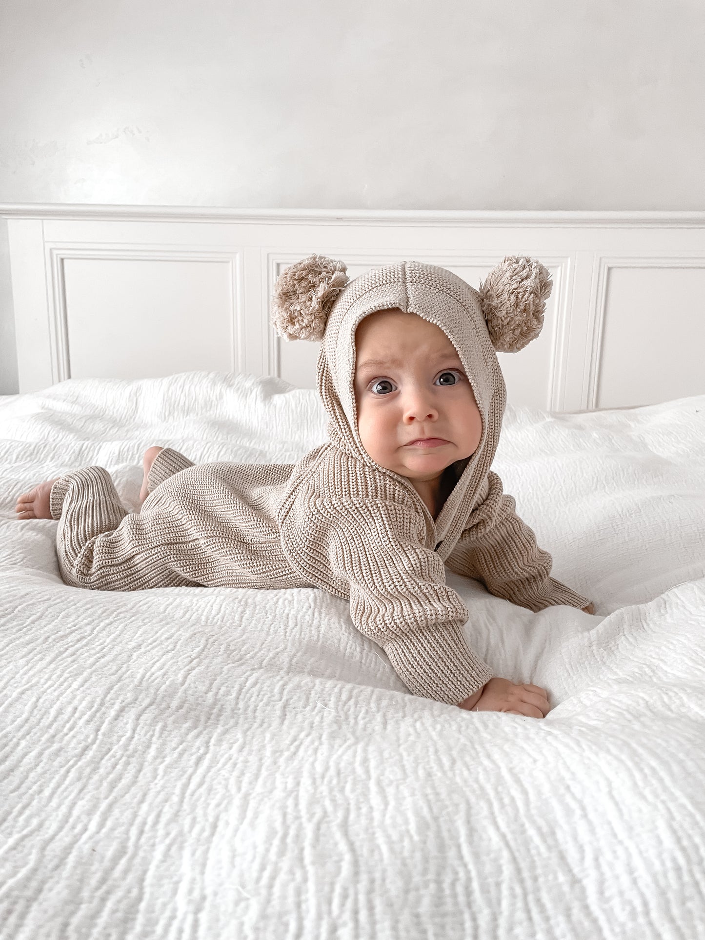 Little Ted Hooded Romper - Fawn