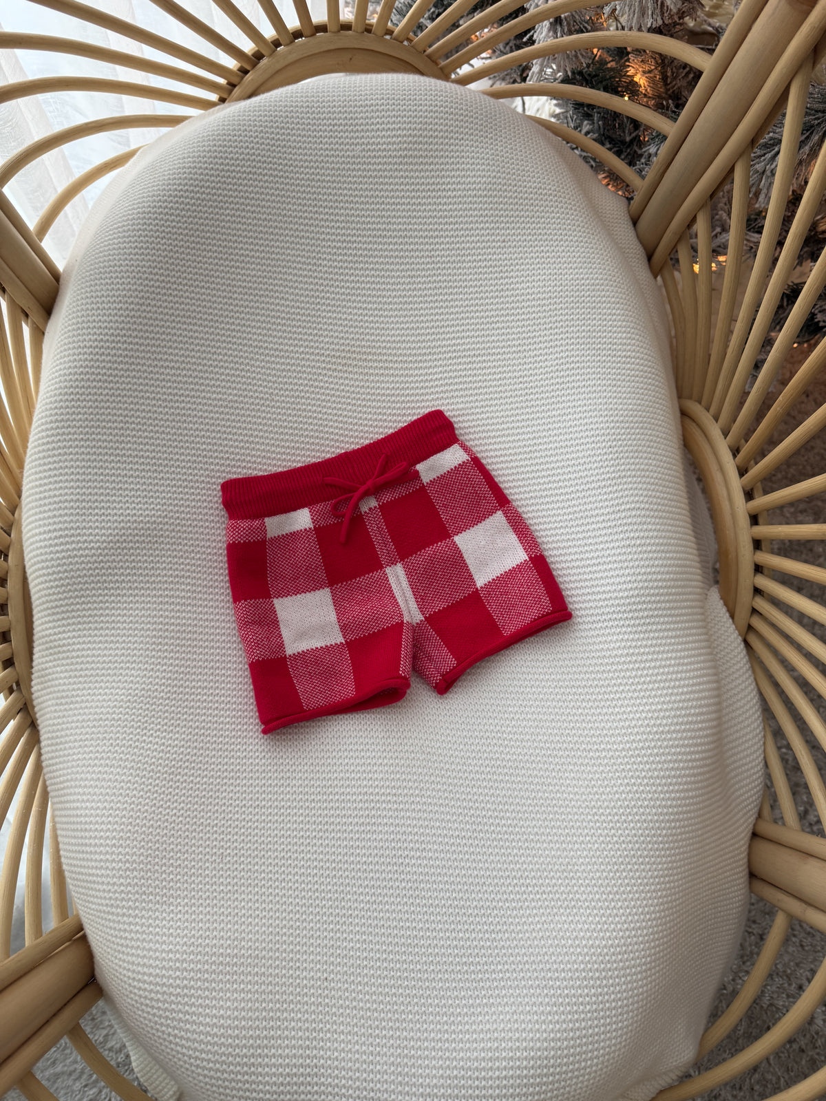 Gingham Knitted Shorts - Scarlet & Milk | PRE ORDER