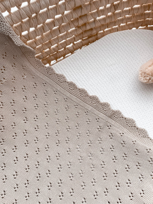Pointelle Knitted Blanket - Fawn