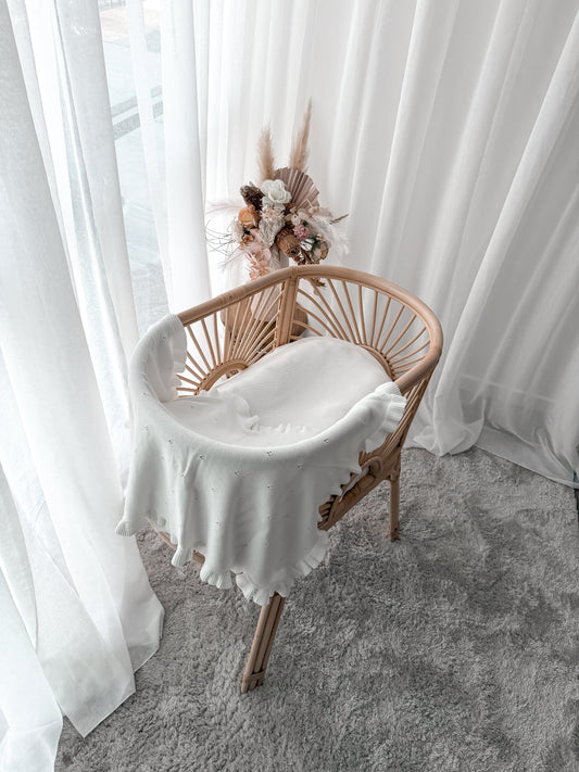 Heirloom Frilled Pointelle Blanket - Milk