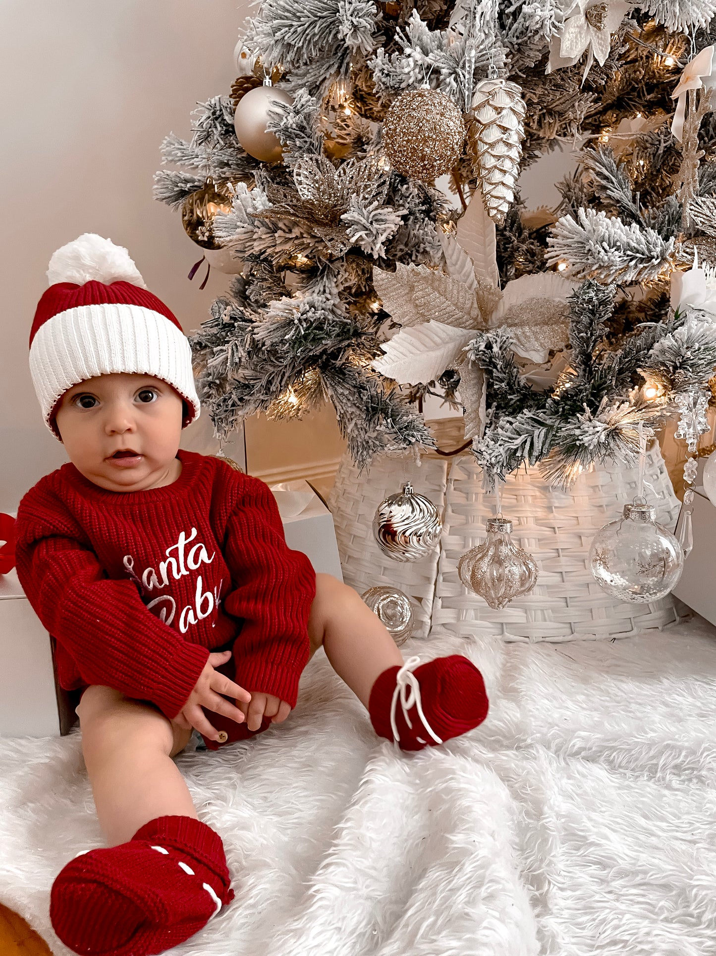 Santa Baby Long Sleeve Romper - Deep Rose