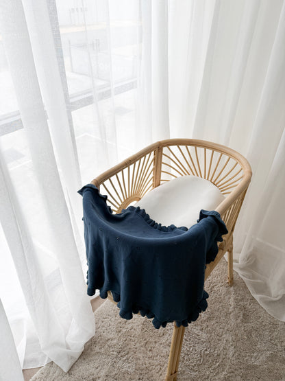 Heirloom Frilled Pointelle Blanket - Midnight