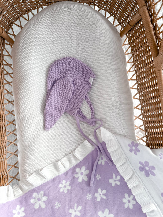Bunny Knitted Bonnet - Lilac