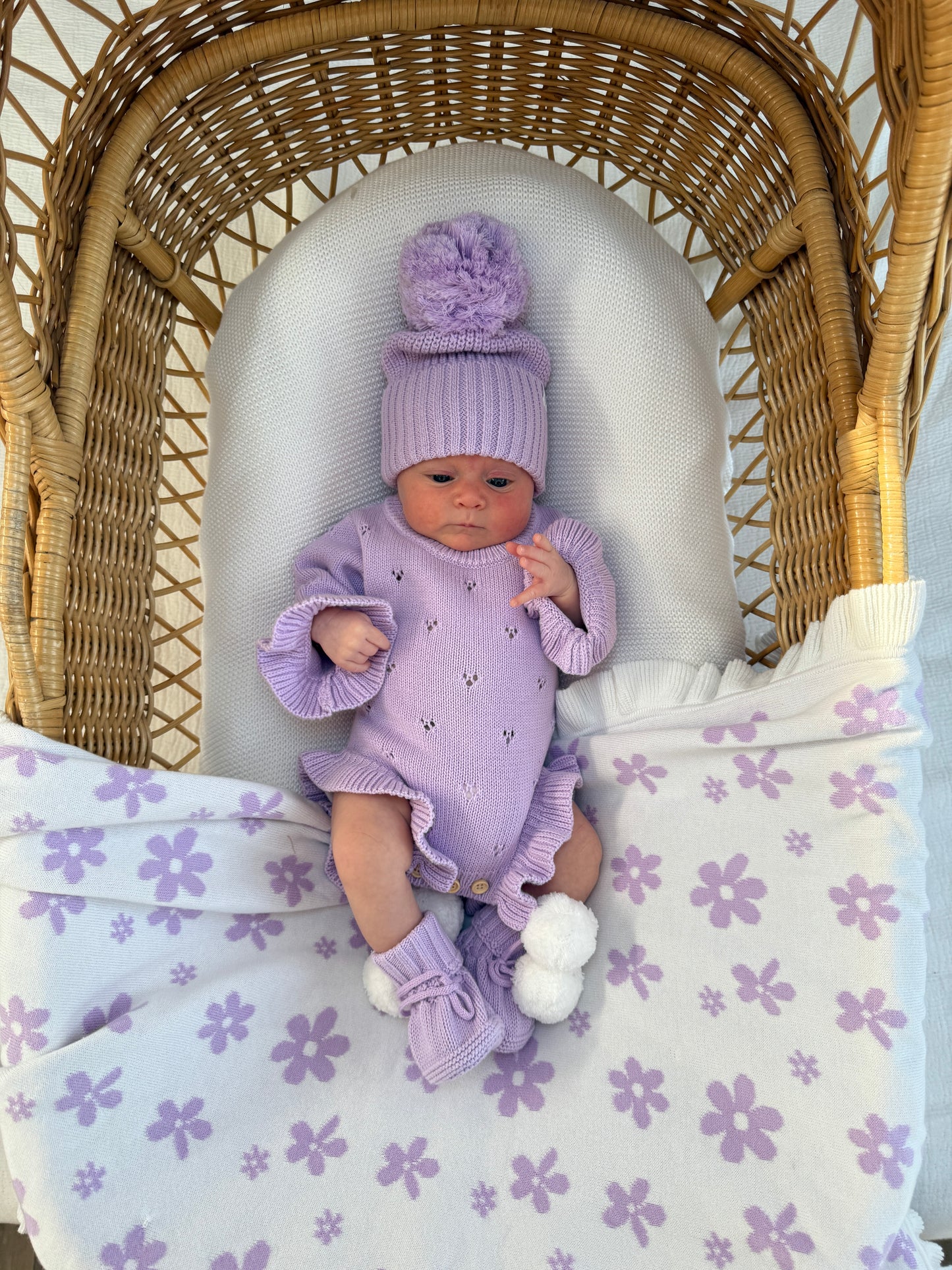 Dahlia Long Sleeve Pointelle Romper - Lilac