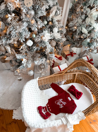 Santa Baby Long Sleeve Romper - Deep Rose