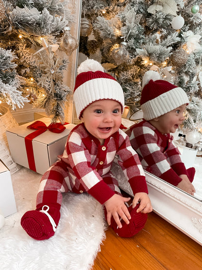 Gingham Full Length Romper - Deep Rose & Milk