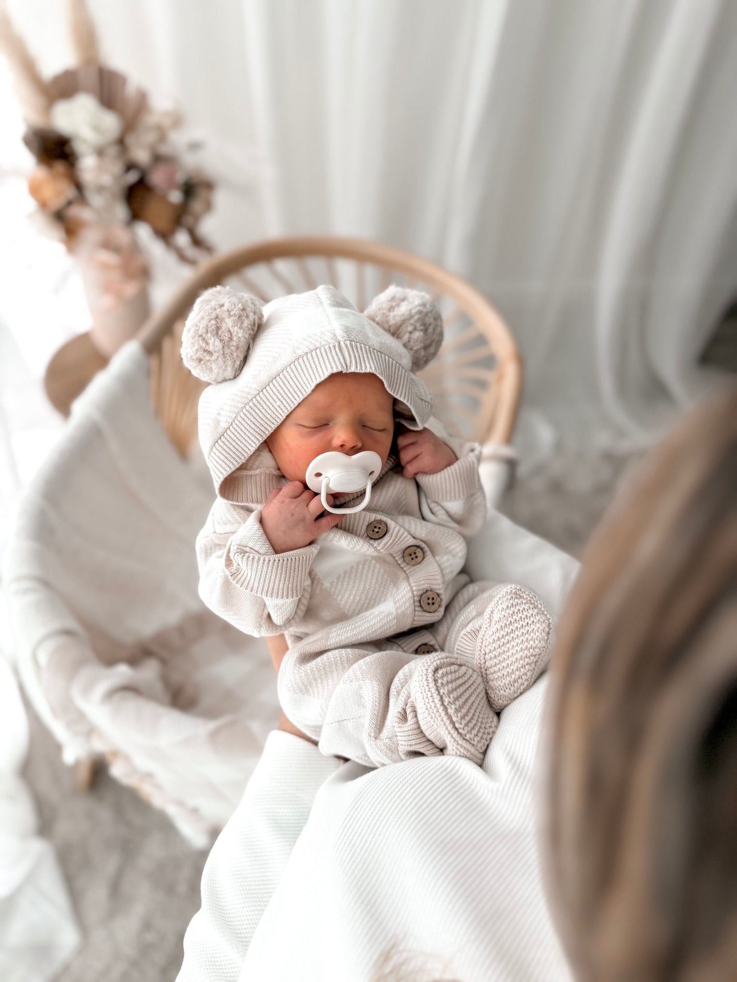Little Ted Gingham Romper - Latte & Milk