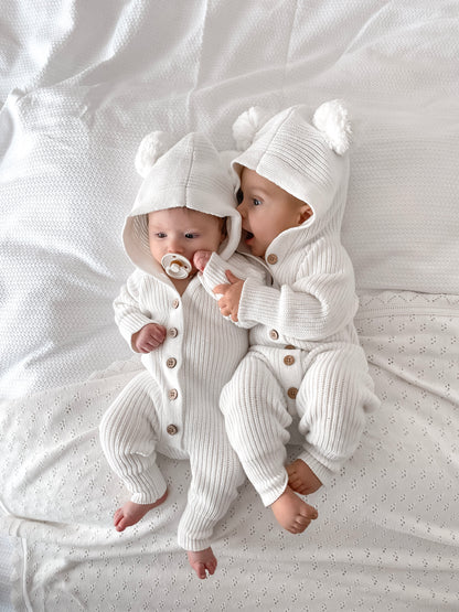 Little Ted Hooded Romper - Milk