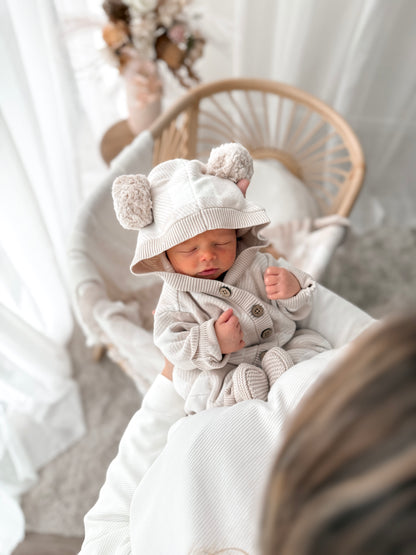 Little Ted Gingham Romper - Latte & Milk