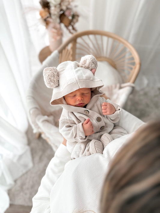 Little Ted Gingham Romper - Latte & Milk