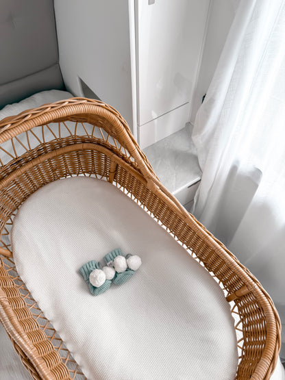 Knitted Pom Pom Booties  - Sea Mist