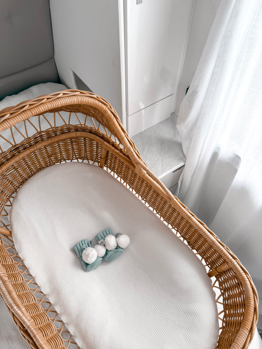 Knitted Pom Pom Booties  - Sea Mist