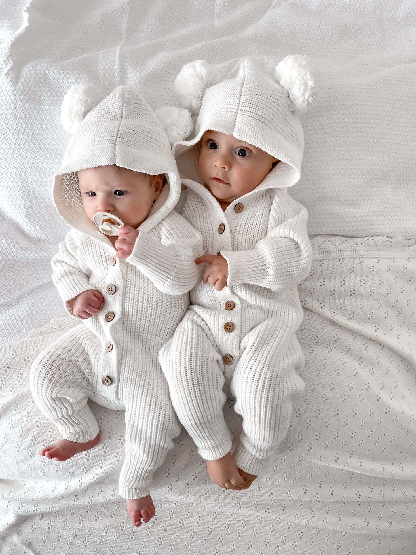 Little Ted Hooded Romper - Milk