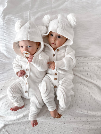 Little Ted Hooded Romper - Milk