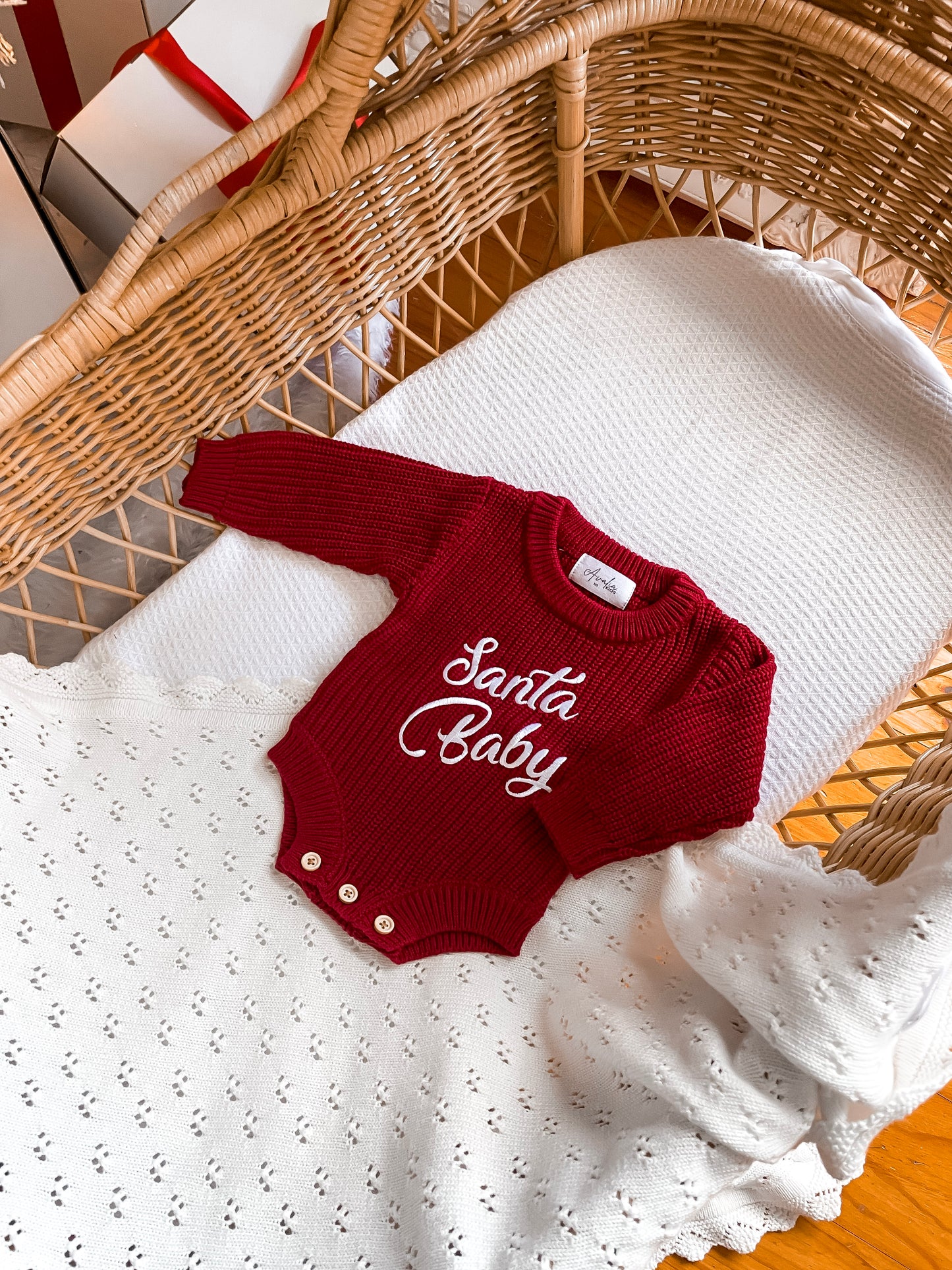 Santa Baby Long Sleeve Romper - Deep Rose