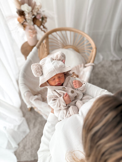 Little Ted Gingham Romper - Latte & Milk