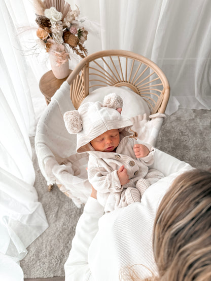 Little Ted Gingham Romper - Latte & Milk