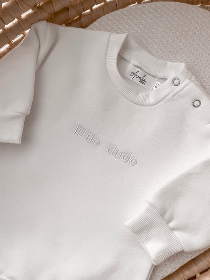 Little Dude Neutral Onesie - White